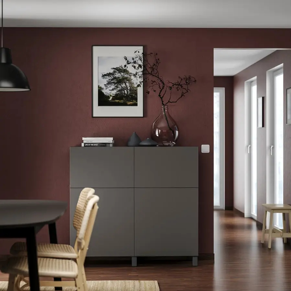 Комбинация для хранения - IKEA BESTÅ/BESTA, 120х42х112 см, черный матовый, БЕСТО ИКЕА