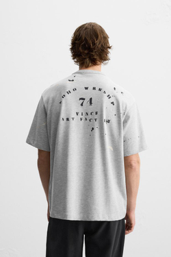 ZARA ФУТБОЛКА С НОМЕРОМ И ЭФФЕКТОМ БРЫЗГ КРАСКИ, СЕРЫЙ С МЕЛАНЖЕВЫМ ЭФФЕКТОМ