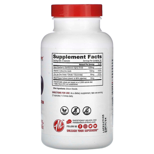 Metabolic Nutrition, Elderberry, формула максимальной эффективности, 90 капсул