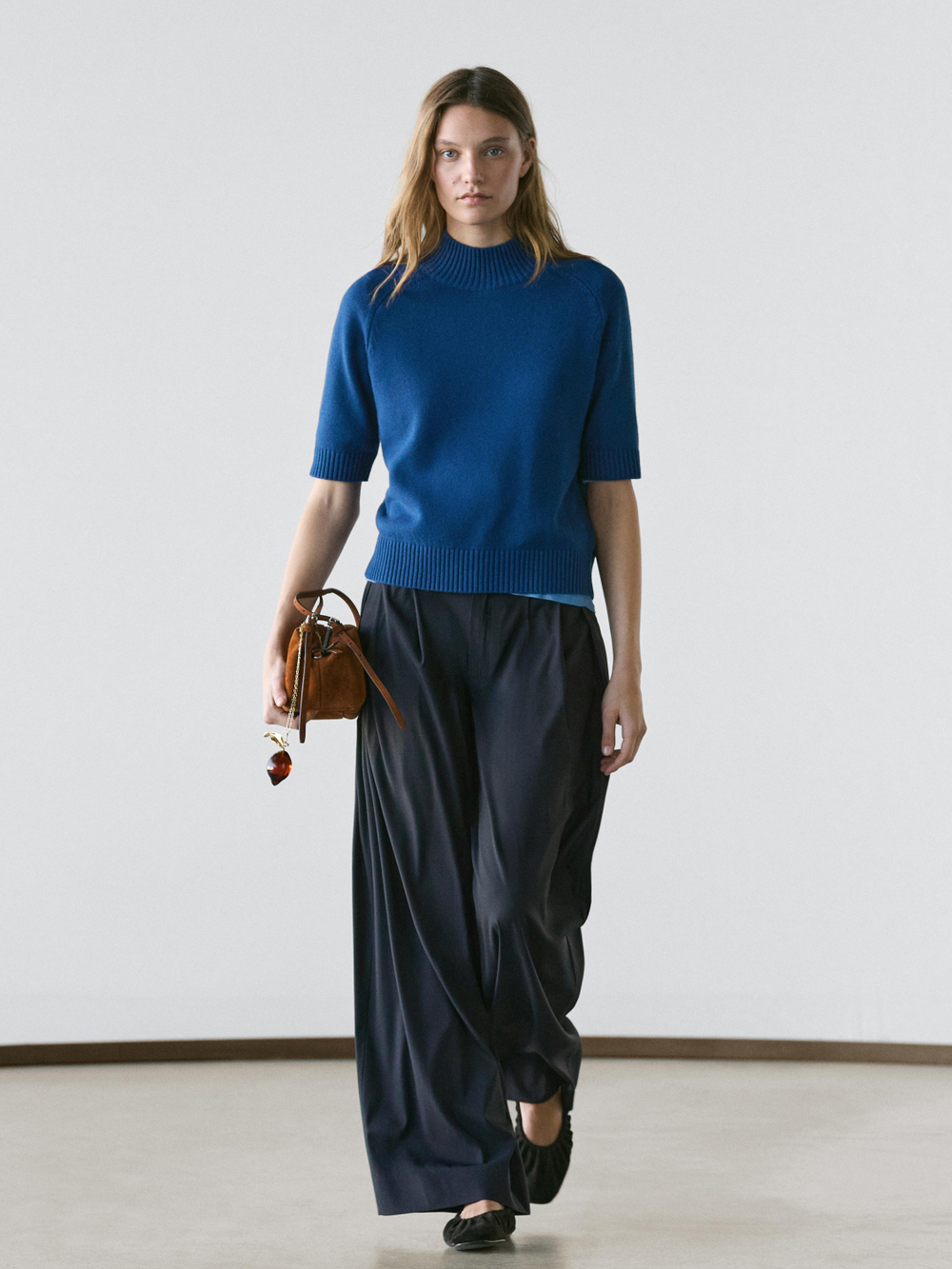 Massimo Dutti Трикотажный свитер из смесового хлопка, темно-синий