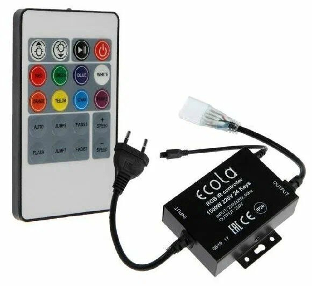 Контроллер Ecola для RGB ленты 16 8 мм, 220 В, 1000 Вт, пульт ДУ CR161KESB