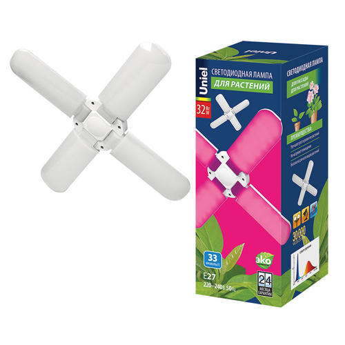 LED-P65-32W/SPSB/E27/FR/P4 PLP32WH Лампа светодиодная для растений. Форма P лепестковая, матовая. Спектр для рассады и цветения. Картон. ТМ Uniel