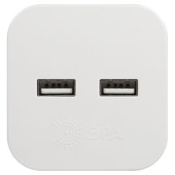 Разветвитель электрический ЭРА SP-2-USB-W на 2 розетки + 2xUSB 2400mA без заземления 10А белый