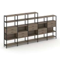 Shelf System Пятисекционный стеллаж пятиярусный с ящиками SN.STM-551 Вяз Благородный/Металл Черный 3