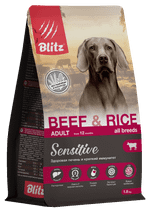 Сухой корм для собак всех пород Blitz Sensitive Beef & Rice Adult Dog All Breeds с говядиной и рисом, 15 кг
