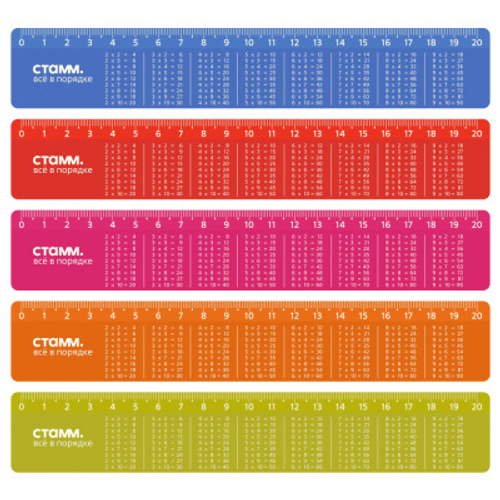 Линейка 20см СТАММ "Таблица умножения", со справочным материалом, пластиковая, перламутровая, ассорти