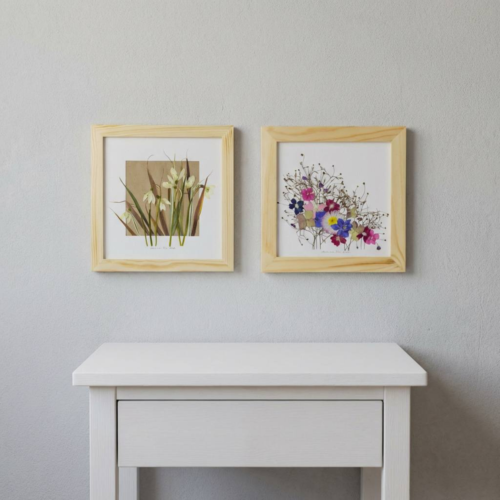 Скумпия, Вербена, Дельфиниум, гортензия, маргаритка. Картина из цветов в рамке