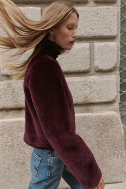 ZARA КУРТКА-ДУБЛЕНКА С НАВЕСНЫМИ ЗАСТЕЖКАМИ, ТЕМНО-ГРАНАТОВЫЙ