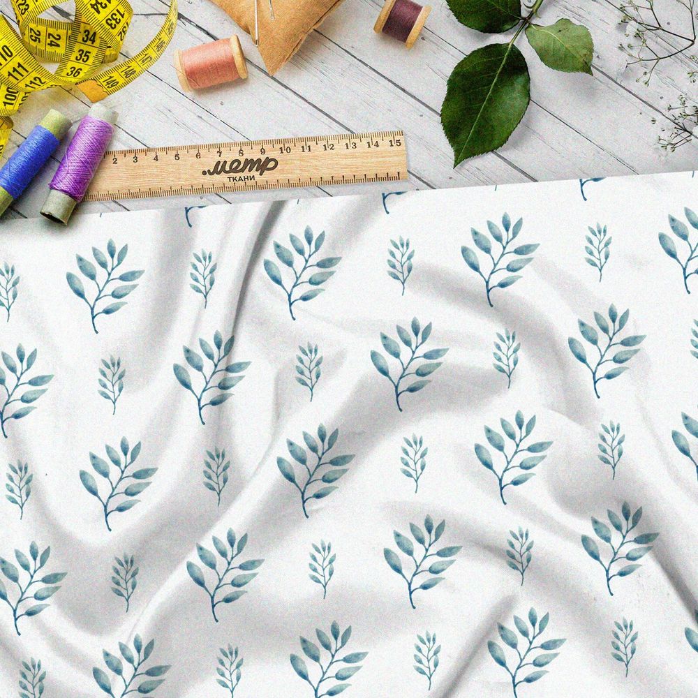 Ткань интерлок полупрозрачные акварельные листья