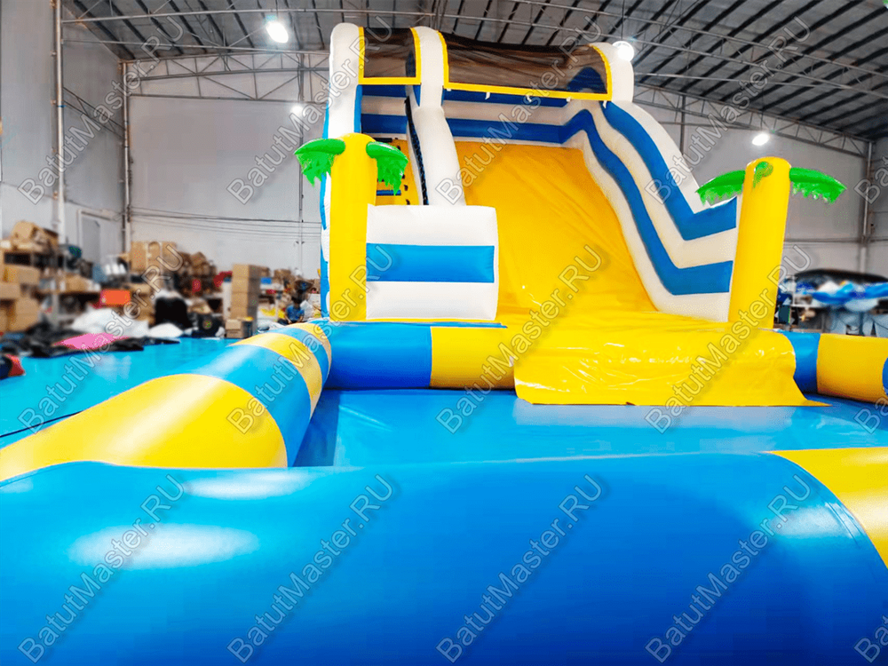 Надувной водный батут с бассейном «Пляжный оазис», 13*6*6 м