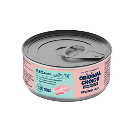 Консервы ORIGINAL CHOICE MONOPROTEIN ADULT MINI для собак мелких пород кролик 100 г