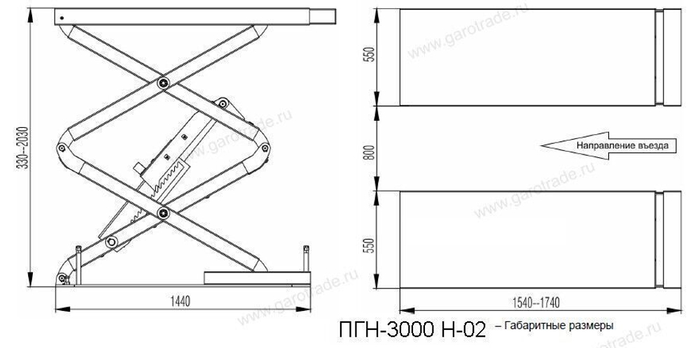 Ножничный подъемник под пороги в пол ПГН3000/Н-02