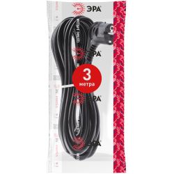 Шнур сетевой с вилкой ЭРА U-3x1,5-3m-B с заземлением 3м ПВС 3x1,5мм2 черный