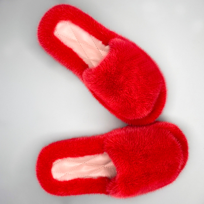 Шлепанцы для дома и улицы из норки | Красный