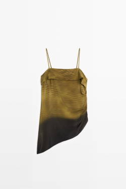 Massimo Dutti Асимметричный топ на бретелях с драпировкой, хаки