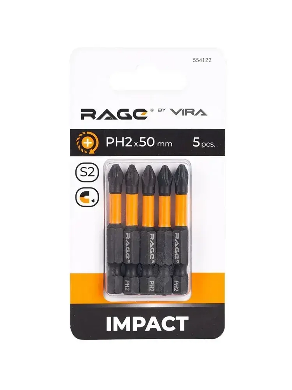 Биты торсионные IMPACT PH2 x 50 мм 5 шт RAGE by VIRA