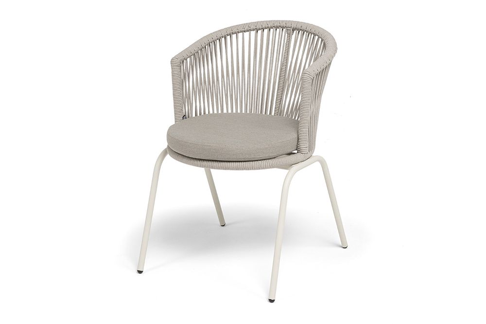 "Люксембург" стул плетеный из роупа, каркас из стали (RAL1013) муар, роуп бежевый круглый, ткань бежевая 15052