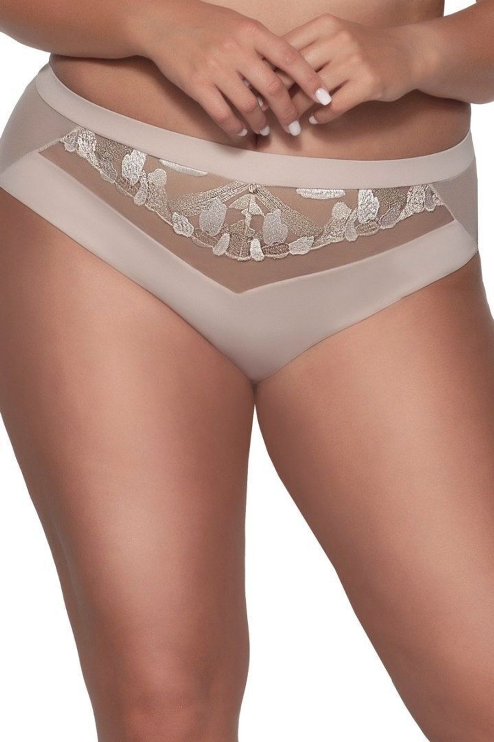 Трусики-бразилиана Masumi с красивой вышивкой (Размер: M) (Цвет: телесный)