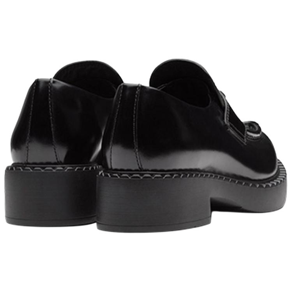 PRADA Brushed Leather Pointy Monolith Loafers "Black" Women"s