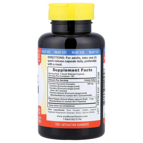 Sundance Vitamins, Комплекс куркумина и куркумина, стандартизированный, 120 капсул с быстрым высвобождением