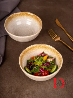 Тарелки 2 салатника глубокие для супа охра фарфор 15 см