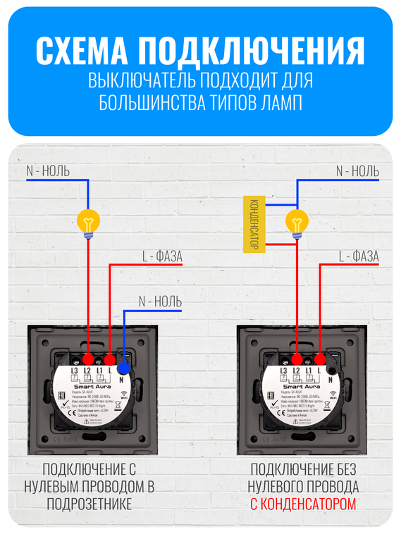 Умный сенсорный Wi-Fi выключатель Smart Aura
