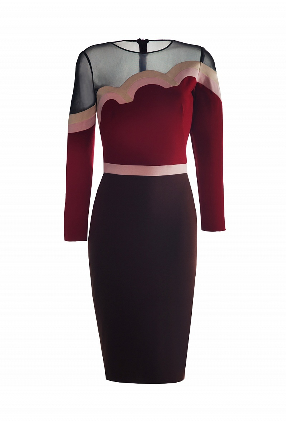 Платье с кокеткой из сетки и графичными подрезами 13-17FW