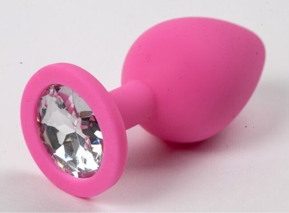 Маленькая розовая пробка с прозрачным кристаллом ONJOY Silicone Collection (Цвет: розовый с прозрачным)
