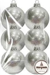 Набор пластиковых шаров Искристый, 85 мм., 6шт., cеребро, ПромЕлка (НШИПЛ-85Silver)