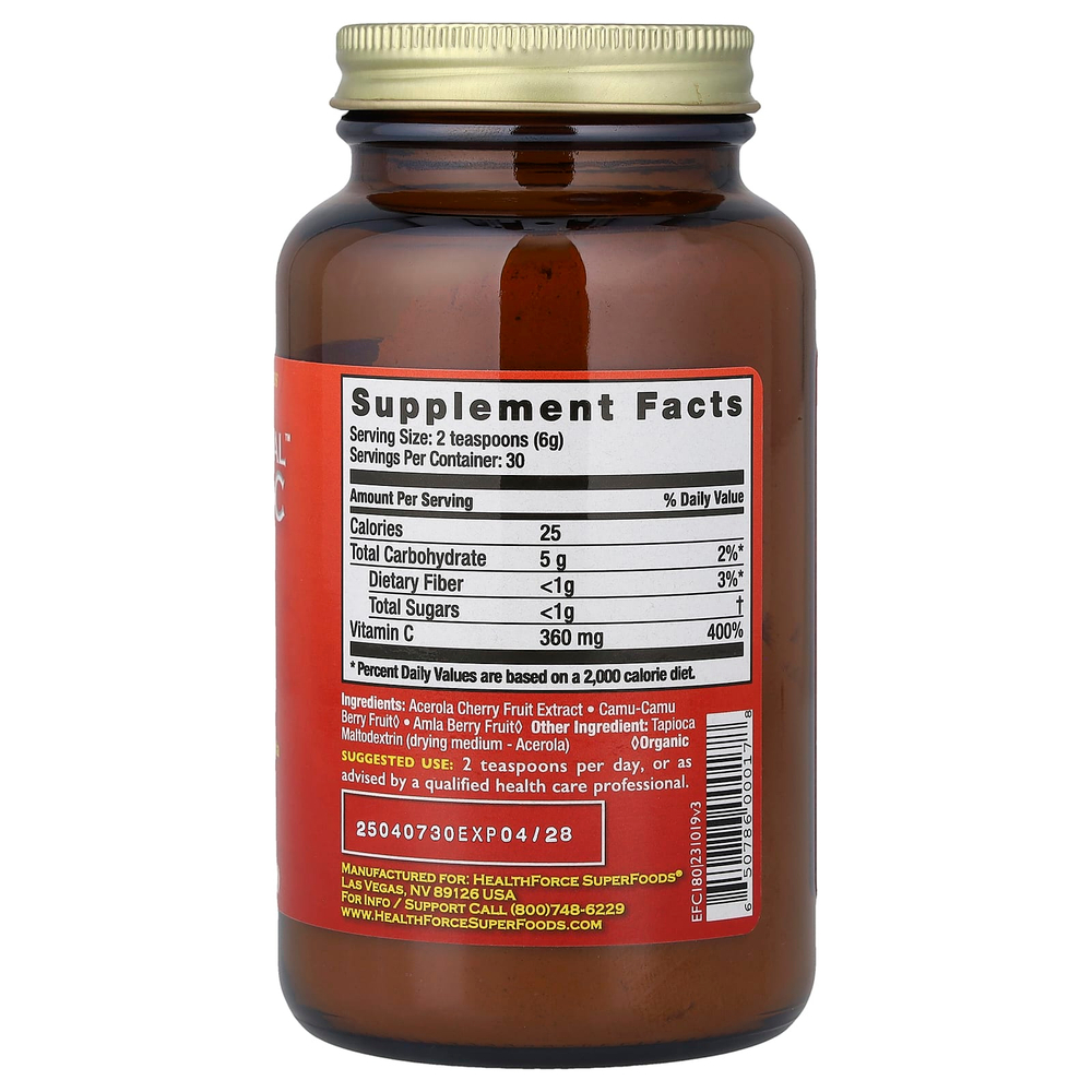 HealthForce Superfoods, Truly Natural™, витамин C, 180 г (6,35 унции)