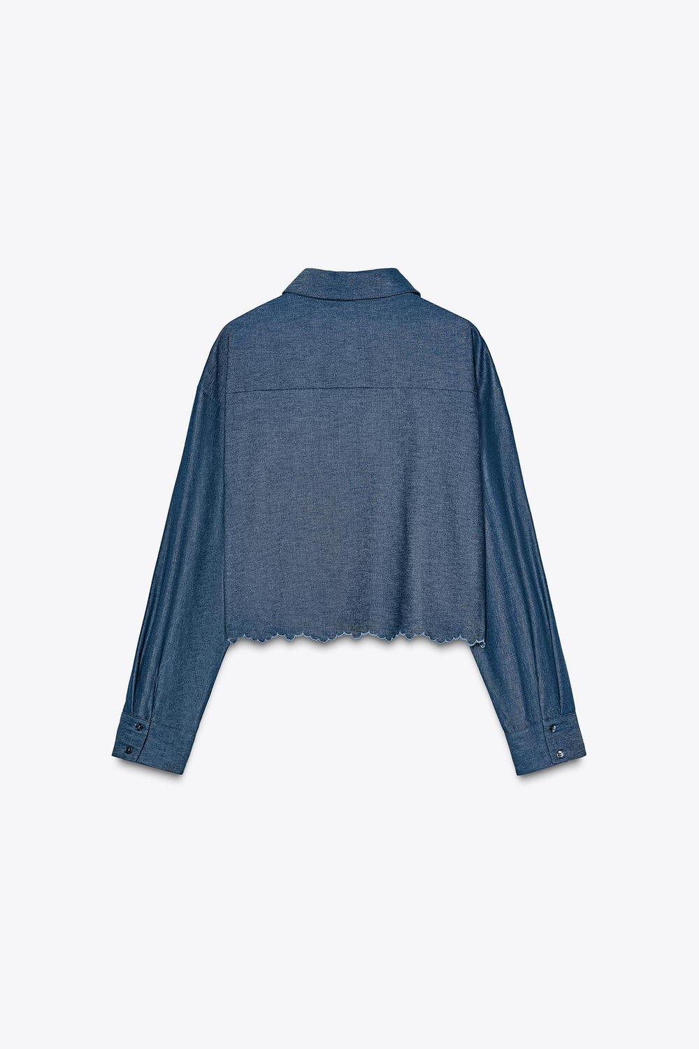 ZARA УКОРОЧЕННАЯ БЛУЗА С АЖУРНОЙ ВЫШИВКОЙ, СИНИЙ