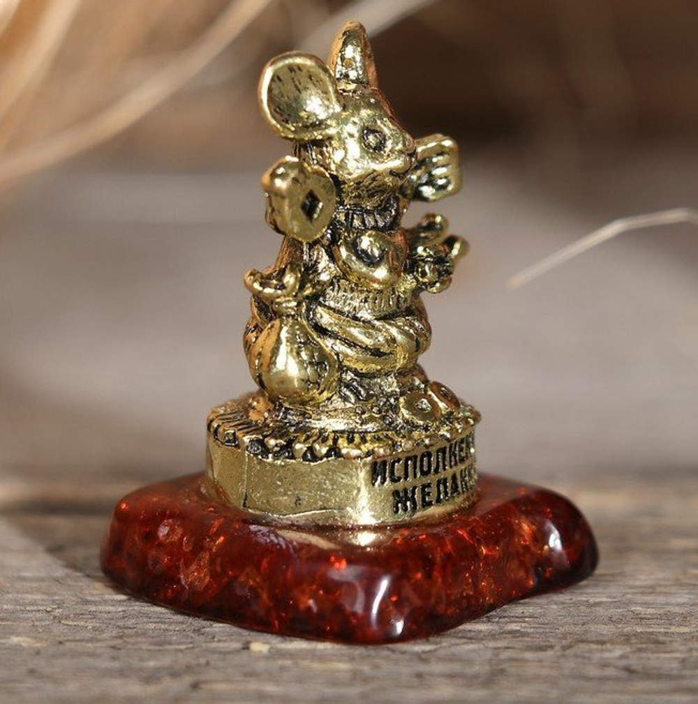 Фигурка мышка на камне "Исполнения желаний", 3,5 х 1,9 х 2,1 см