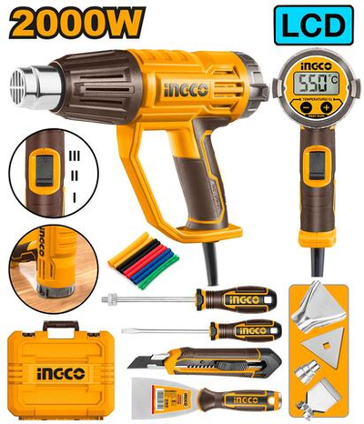 Фен строительный 2000Вт ЖК-дисплей SUPER INGCO HG2000581 INDUSTRIAL