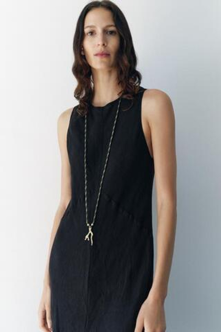 ZARA ПЛАТЬЕ МИДИ ИЗ 100% ЛЬНА — ZW COLLECTION, ЧЕРНЫЙ