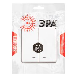 Выключатель ЭРА Эксперт 11-1505-01 двойной с подсветкой IP55 10АХ-250В ОУ белый