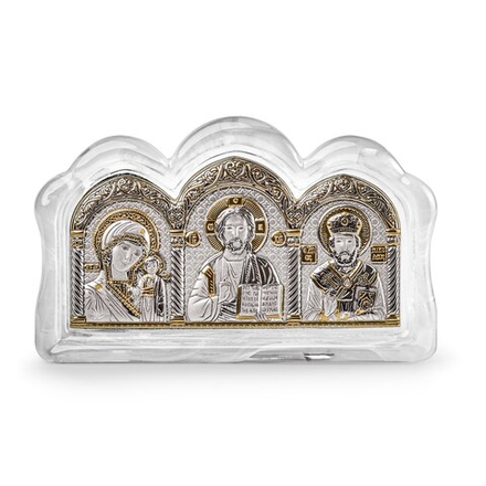 Спаситель, Казанская БМ, Николай Чудотворец, триптих, муранское стекло 78х125