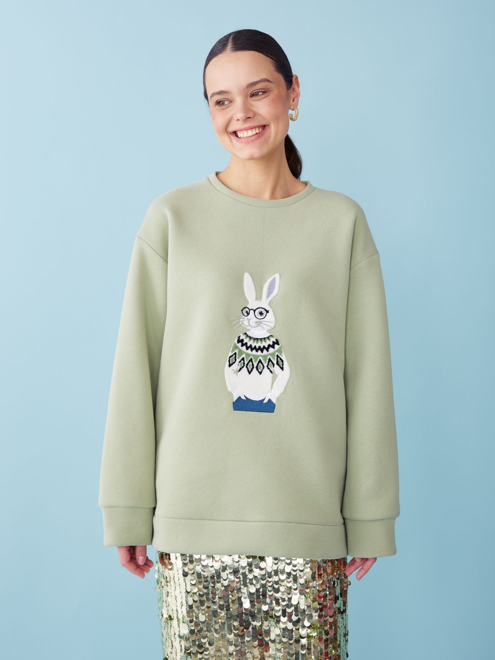 СВИТШОТ ЗАЙКА В СВИТЕРЕ PISTACHIO