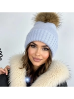 шапка ангора с меховым помпоном зимняя пушистая стильная
