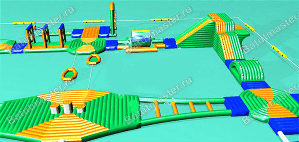 Коммерческий надувной аквапарк на воде «Водный мир без границ» 40×38×5 м