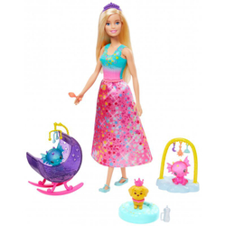 Barbie Dreamtopia - сказочная детская кукла-принцесса, драконы и щенок + аксессуары GJK51