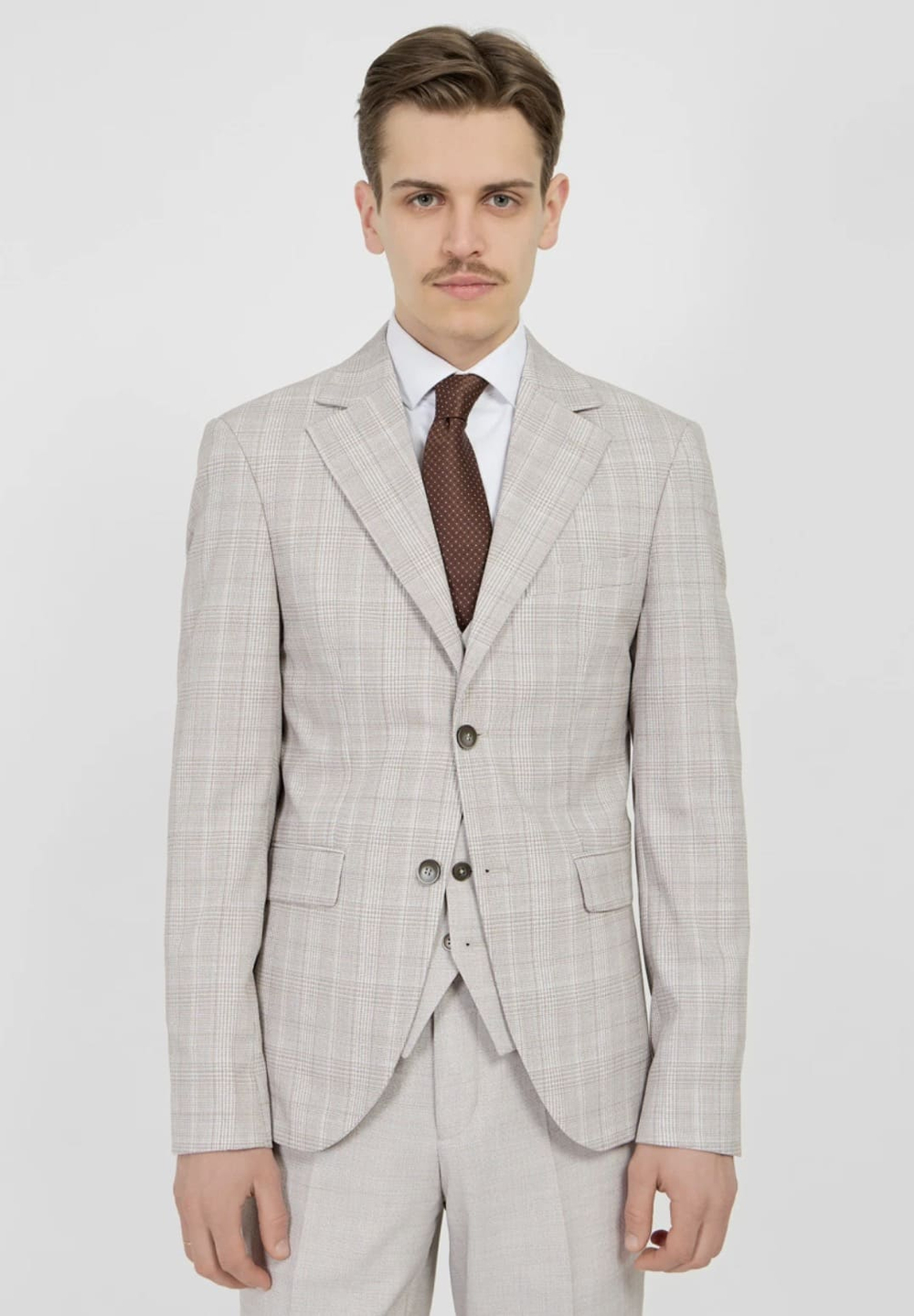 Мужской классический костюм в клетку (бежевый) А40