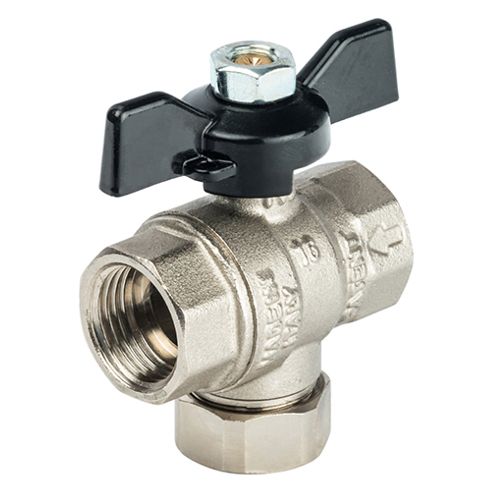 Кран шаровой с фильтром грубой очистки STOUT - 1" (ВР/ВР, PN30, Tmax 100°C, ручка-бабочка черная)