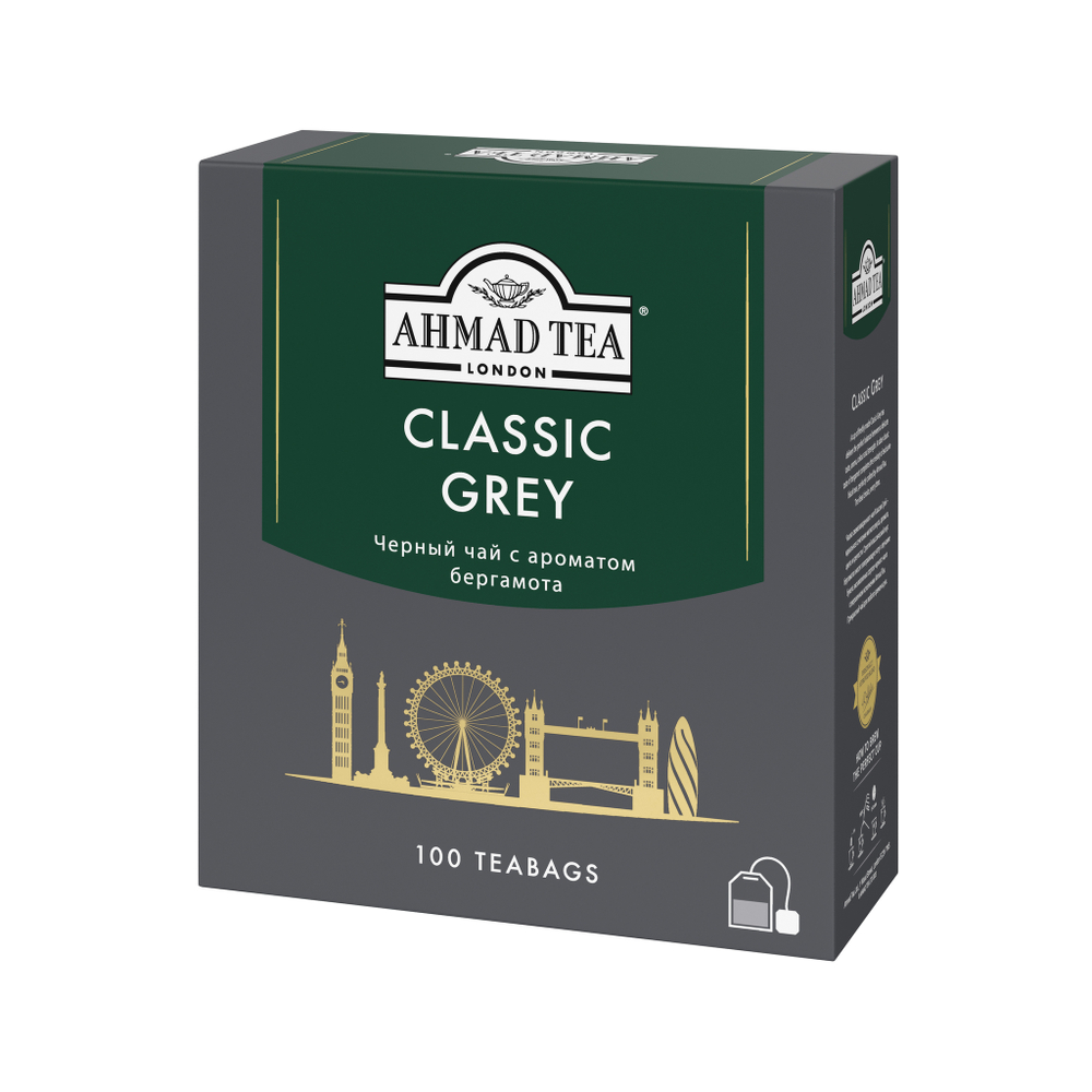 Чай "Ahmad Tea", Чай Классик Грей, черный, пакетики с ярлычками, 100х1,9г