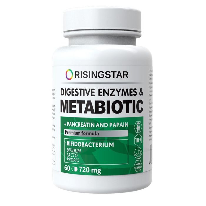 Метабиотик Неозим, Digestive enzymes + metabiotic, Risingstar, 60 капсул