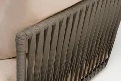 "Форли" кресло плетеное из роупа, каркас алюминий светло-серый (RAL7035) муар, роуп серо-коричневый 23мм, ткань Mossle бежевая