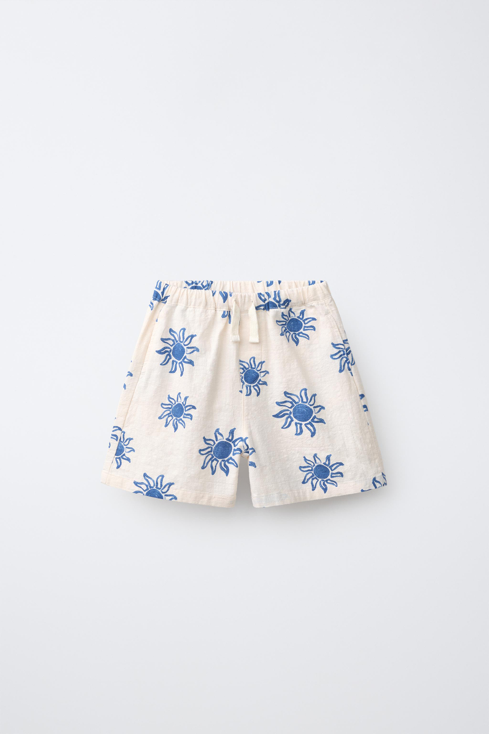 ZARA ШОРТЫ С ПРИНТОМ «СОЛНЦЕ», ЭКРЮ/СИНИЙ