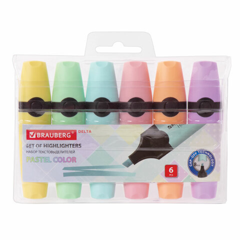 Набор текстовыделителей BRAUBERG 6 шт., АССОРТИ, «DELTA PASTEL», линия 1-5 мм.