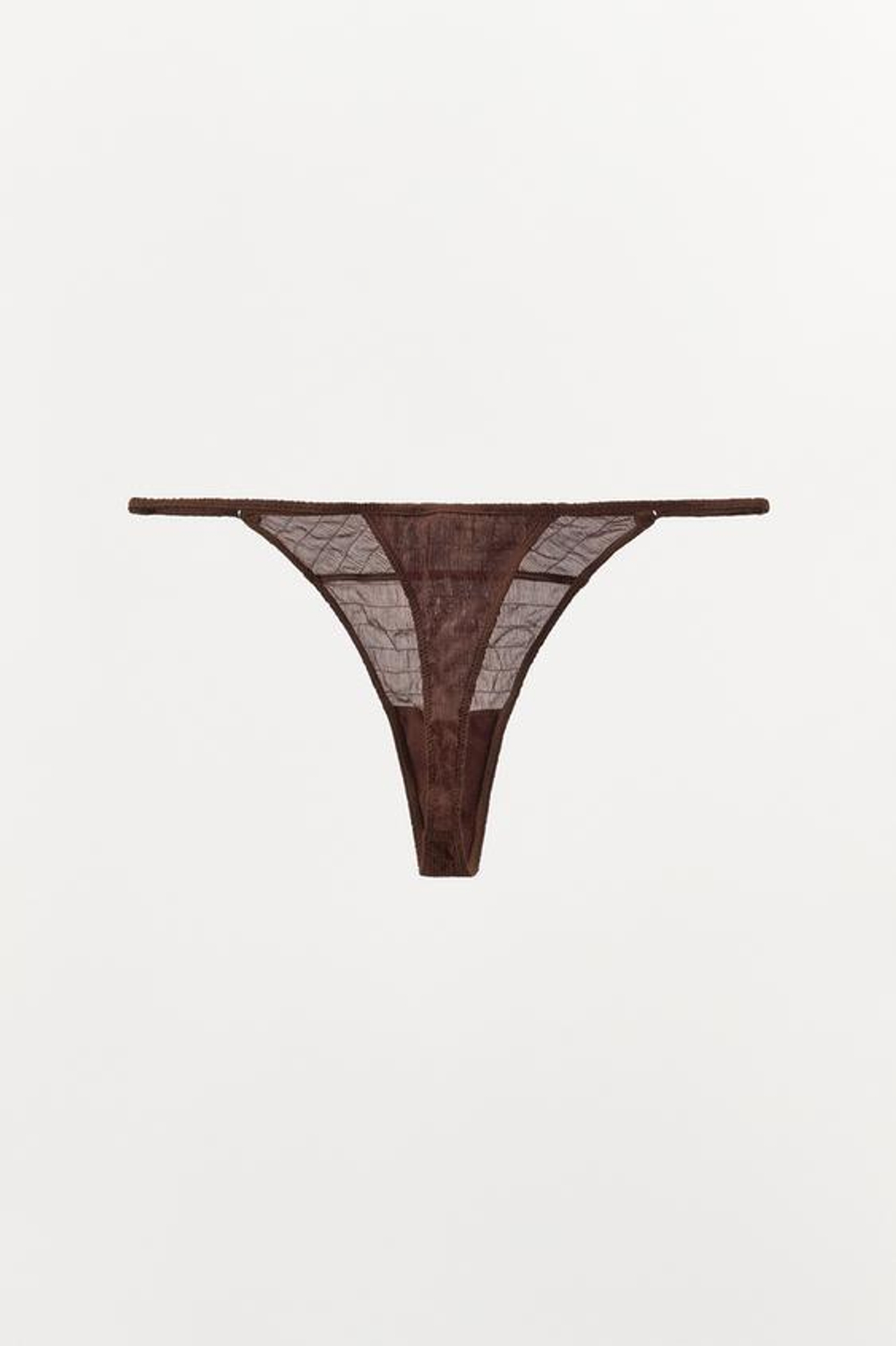 ZARA ТРУСЫ-ТАНГА ИЗ ШЕЛКА С ТЕКСТУРОЙ LIMITED EDITION, КОРИЧНЕВЫЙ