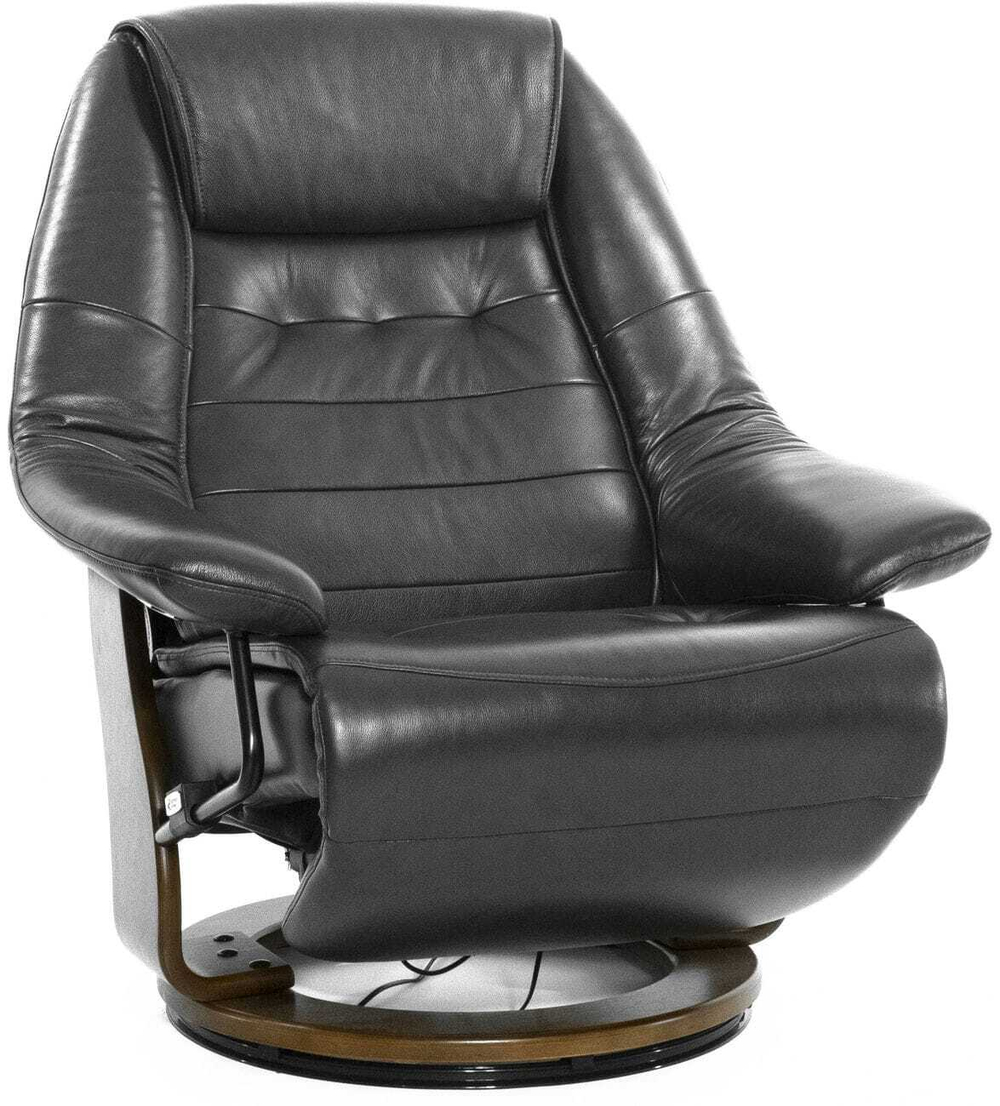 Кресло реклайнер Relax Concord 4073WD, натуральная кожа темно-серая (KM003), основание дерево темный орех (029)