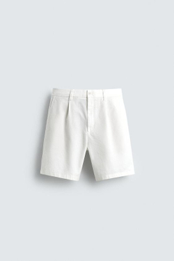 ZARA ШОРТЫ REGULAR FIT СО СКЛАДКАМИ, ЖЕЛТОВАТО-БЕЛЫЙ